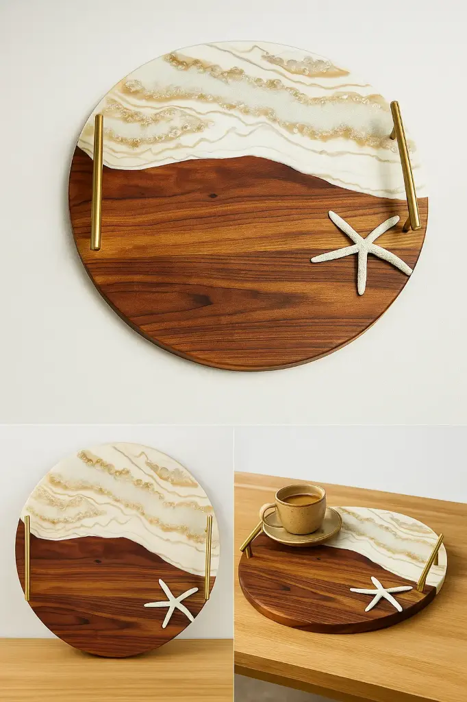 लक्ज़री हस्तनिर्मित एपॉक्सी रेज़िन ट्रे | लकड़ी की रेज़िन सर्विंग ट्रे | सजावटी होम ट्रे | घर और रसोई के लिए उपहार