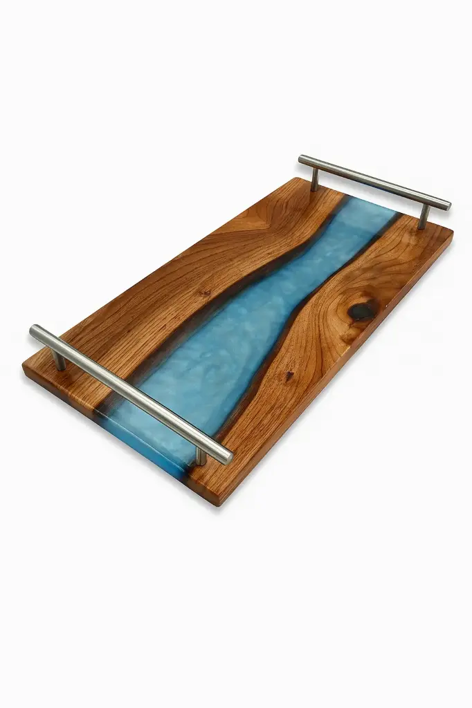 Azure Driftwood Elegance Tray | Handcrafted Walnut & Ocean Resin Blend